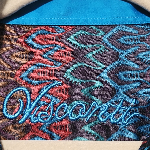 VISCONTI Shirt Mens Large Multicolor Stripe Cotton Contrast Cuffs Modern Western - Picture 3 of 11